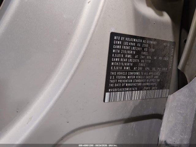 Продаж на аукціоні авто 2013 Volkswagen Tiguan S, vin: WVGBV3AXXDW591475, номер лоту: 45951280