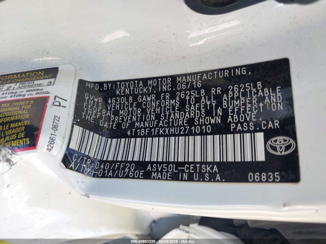 Aukcja sprzedaży 2017 Toyota Camry Se, vin: 4T1BF1FKXHU271010, numer aukcji: 45951328
