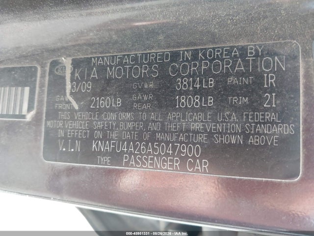 45951331 :رقم المزاد ، KNAFU4A26A5047900 vin ، 2010 Kia Forte Ex مزاد بيع