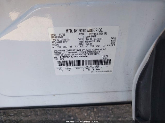 Продажа на аукционе авто 2022 Ford Edge Sel, vin: 2FMPK4J93NBB05680, номер лота: 45951354