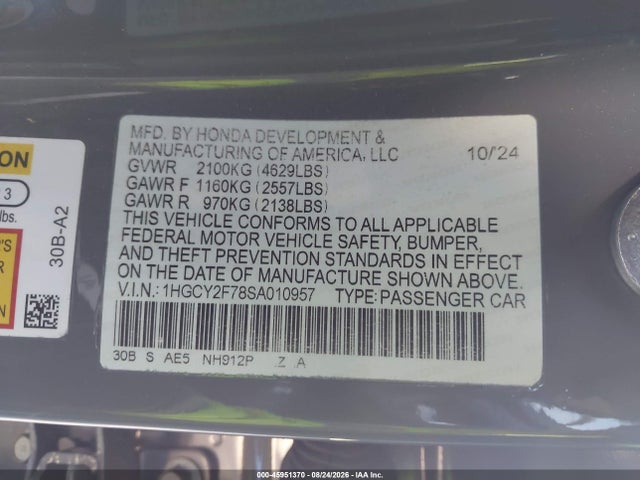 1HGCY2F78SA010957 Honda Accord Hybrid Sport-l