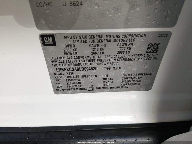 45951379 :رقم المزاد ، LRBFXCSA9LD094520 vin ، 2020 Buick Envision Fwd Essence مزاد بيع
