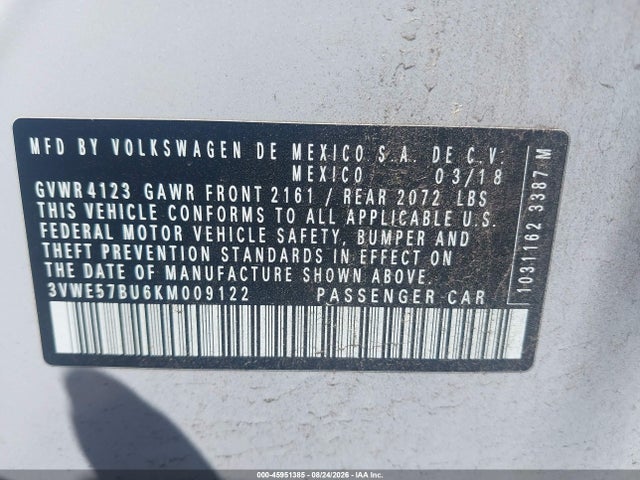 3VWE57BU6KM009122 Volkswagen Jetta 1.4t Sel
