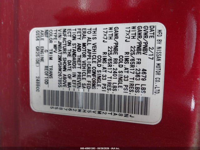 Nissan ROGUE SV 2017 JN8AT2MV5HW267855 Image 9