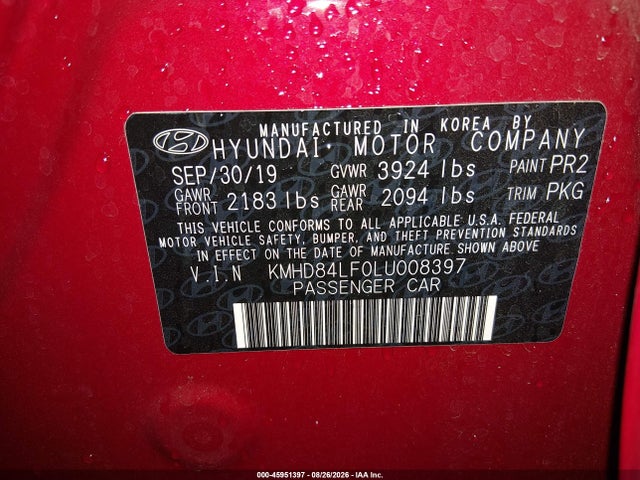Hyundai Elantra Value Edition 2020 KMHD84LF0LU008397 Image 9