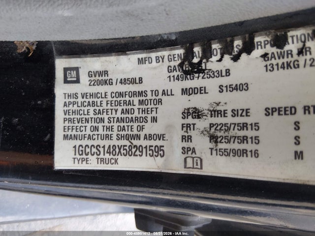 2005 Chevrolet Colorado მანქანა იყიდება აუქციონზე, vin: 1GCCS148X58291595, აუქციონის ნომერი: 45951412