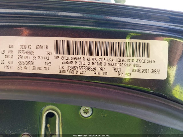 45951424 :رقم المزاد ، 1C6RR7KT2FS586024 vin ، 2015 Ram 1500 Express مزاد بيع