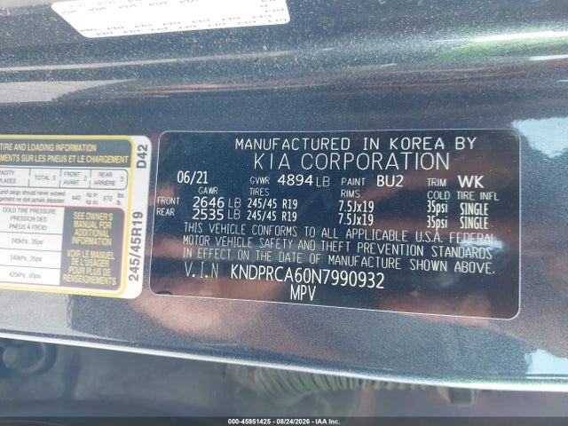 45951425 :رقم المزاد ، KNDPRCA60N7990932 vin ، 2022 Kia Sportage Sx Turbo مزاد بيع