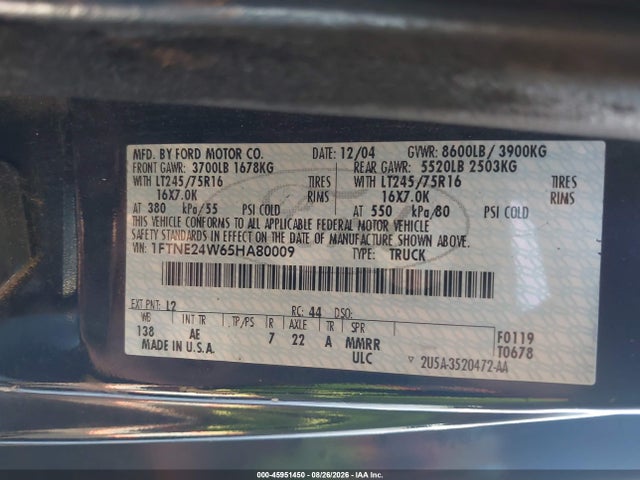 45951450 :رقم المزاد ، 1FTNE24W65HA80009 vin ، 2005 Ford E-250 Commercial/recreational مزاد بيع