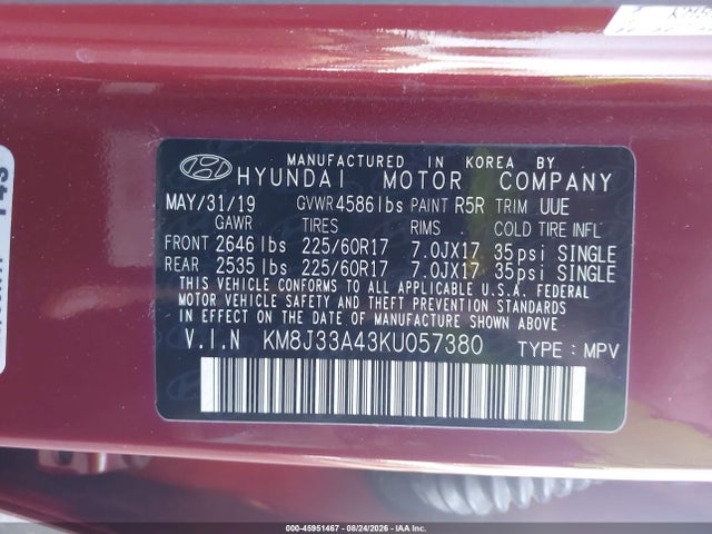 KM8J33A43KU057380 Hyundai Tucson Value