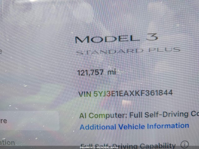 45951473 :رقم المزاد ، 5YJ3E1EAXKF361844 vin ، 2019 Tesla Model 3 Long Range/mid Range/standard Range/standard Range Plus مزاد بيع