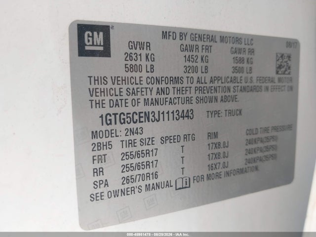Продаж на аукціоні авто 2018 Gmc Canyon Sle, vin: 1GTG5CEN3J1113443, номер лоту: 45951478