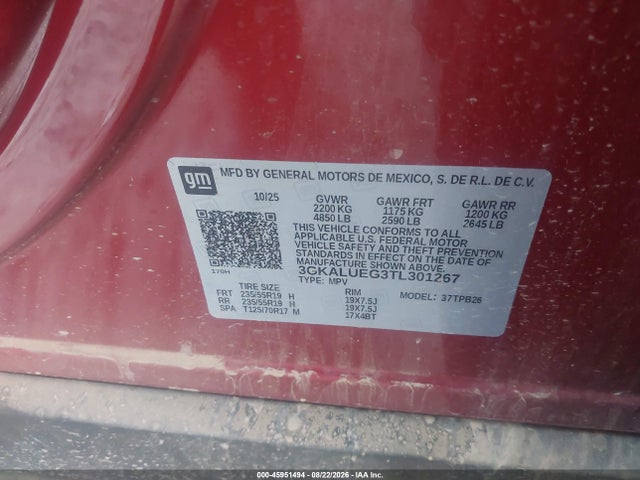 Aukcja sprzedaży 2026 Gmc Terrain Awd Elevation, vin: 3GKALUEG3TL301267, numer aukcji: 45951494