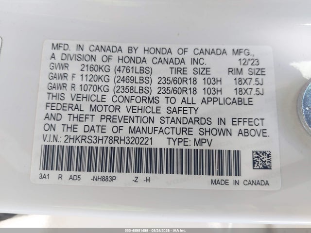 Honda Cr-v Ex-l 2wd 2024 2HKRS3H78RH320221 Image 9