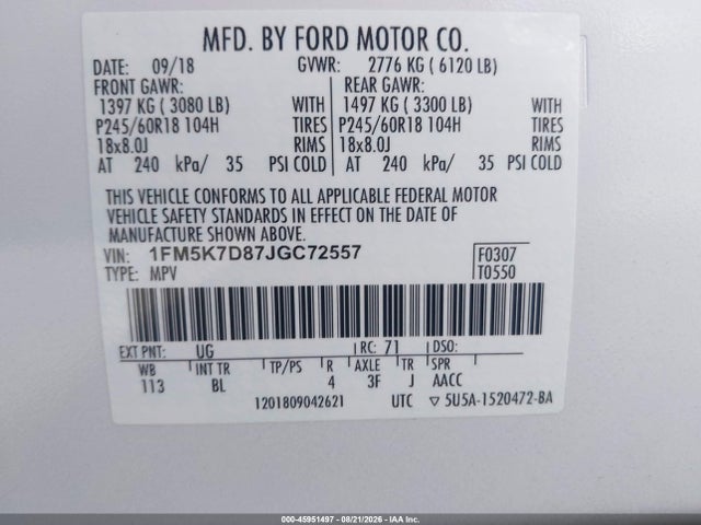 Ford EXPLORER XLT 2018 1FM5K7D87JGC72557 Image 9