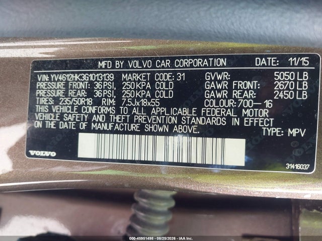 YV4612HK3G1013139 Volvo V60 Cross Country T5