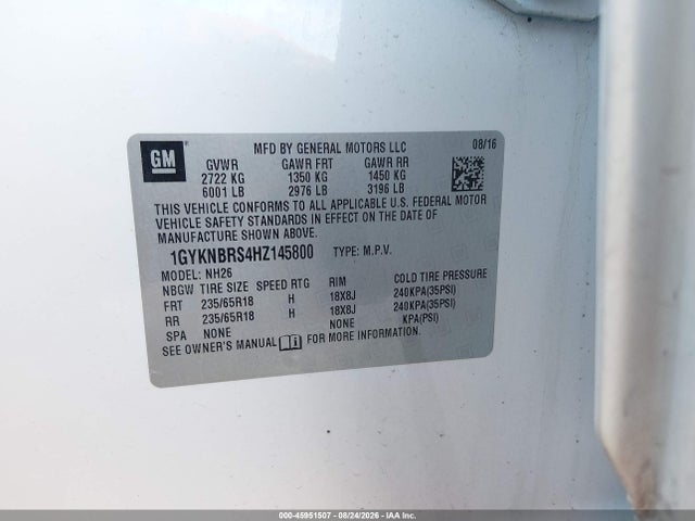 Продаж на аукціоні авто 2017 Cadillac Xt5 Luxury, vin: 1GYKNBRS4HZ145800, номер лоту: 45951507