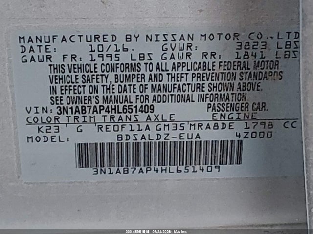 Nissan SENTRA SV 2017 3N1AB7AP4HL651409 Image 9