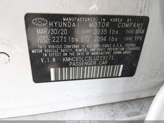 Продажа на аукционе авто 2020 Hyundai Ioniq Hybrid Blue, vin: KMHC65LC3LU219171, номер лота: 45951541