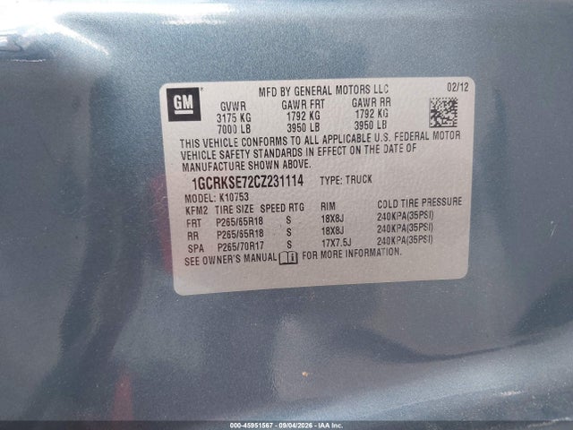 Продаж на аукціоні авто 2012 Chevrolet Silverado 1500 Lt, vin: 1GCRKSE72CZ231114, номер лоту: 45951567