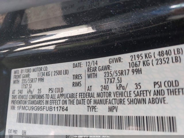 Auction sale of the 2015 Ford Escape Se, vin: 1FMCU9G95FUB11764, lot number: 45951574