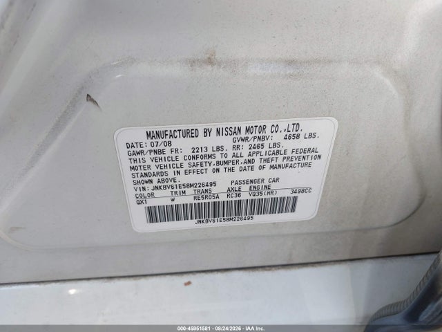 Продажа на аукционе авто 2008 Infiniti G35 Journey, vin: JNKBV61E58M226495, номер лота: 45951581
