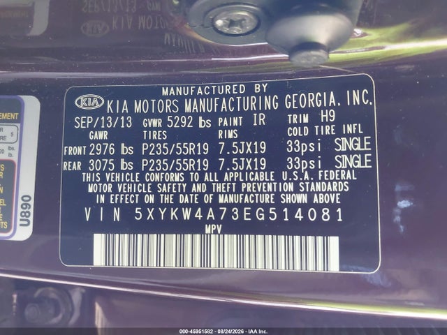 Aukcja sprzedaży 2014 Kia Sorento Sx, vin: 5XYKW4A73EG514081, numer aukcji: 45951582