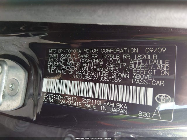 Aukcja sprzedaży 2010 Scion Xd, vin: JTKKU4B47AJ053559, numer aukcji: 45951609