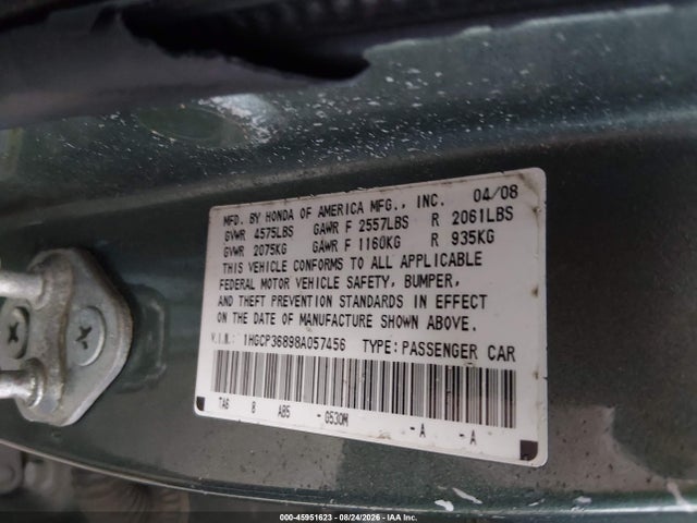 2008 Honda Accord 3.5 Ex-l მანქანა იყიდება აუქციონზე, vin: 1HGCP36898A057456, აუქციონის ნომერი: 45951623