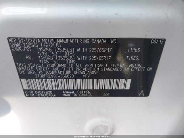 Aukcja sprzedaży 2015 Toyota Rav4 Le, vin: 2T3BFREV8FW356023, numer aukcji: 45951629