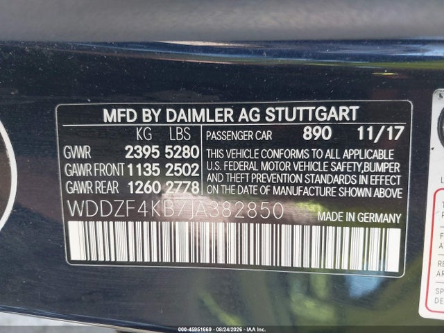 2018 Mercedes-benz E 300 4matic მანქანა იყიდება აუქციონზე, vin: WDDZF4KB7JA382850, აუქციონის ნომერი: 45951669