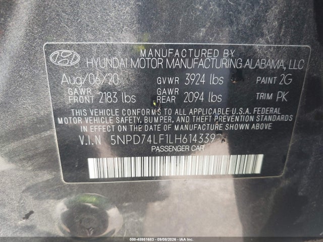Продажа на аукционе авто 2020 Hyundai Elantra Se, vin: 5NPD74LF1LH614339, номер лота: 45951683
