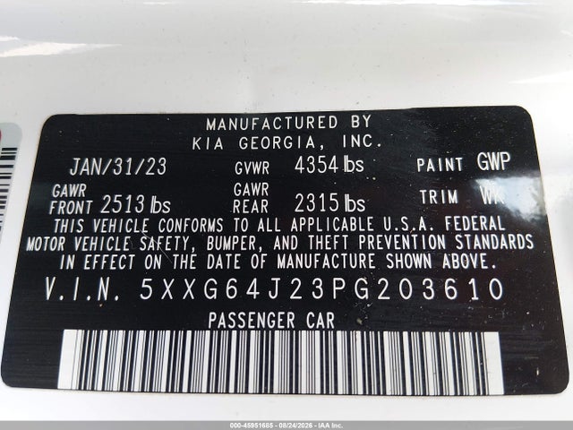 2023 Kia K5 Gt-line მანქანა იყიდება აუქციონზე, vin: 5XXG64J23PG203610, აუქციონის ნომერი: 45951685