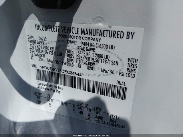 Продажа на аукционе авто 2012 Ford F-450 Chassis Xlt, vin: 1FDUF4GT3CEC34644, номер лота: 45951702
