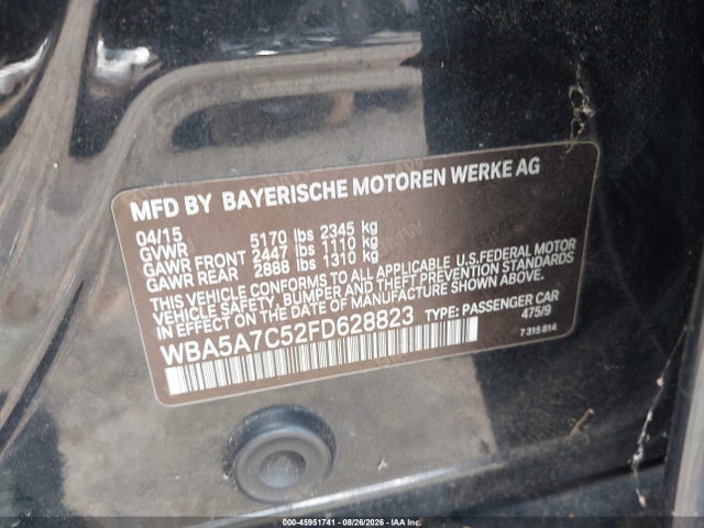 2015 Bmw 528i Xdrive მანქანა იყიდება აუქციონზე, vin: WBA5A7C52FD628823, აუქციონის ნომერი: 45951741