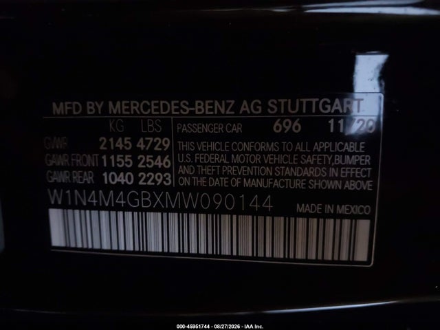 45951744 :رقم المزاد ، W1N4M4GBXMW090144 vin ، 2021 Mercedes-benz Glb 250 مزاد بيع