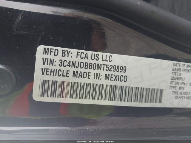 Продаж на аукціоні авто 2021 Jeep Compass Latitude 4x4, vin: 3C4NJDBB0MT529899, номер лоту: 45951746