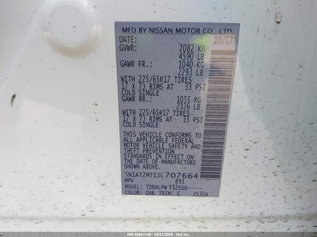 45951748 :رقم المزاد ، 5N1AT2MT1JC707664 vin ، 2018 Nissan Rogue S مزاد بيع