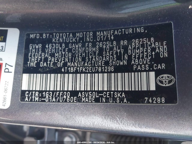 4T1BF1FK2EU781296 Toyota CAMRY SE