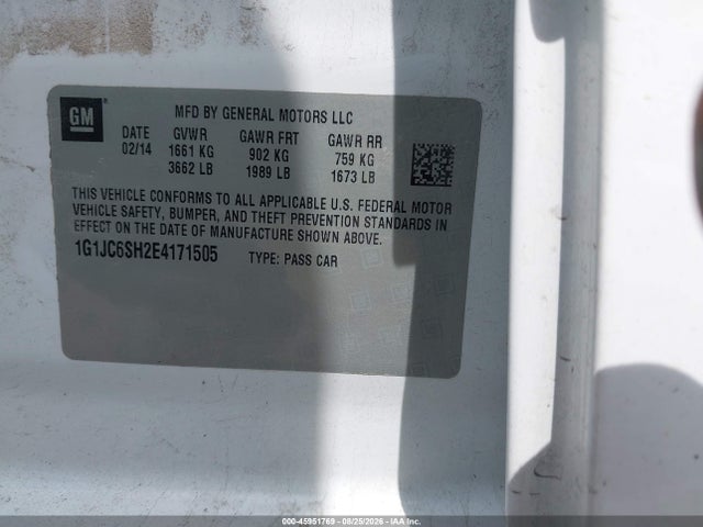 Chevrolet Sonic Lt Auto 2014 1G1JC6SH2E4171505 Image 9