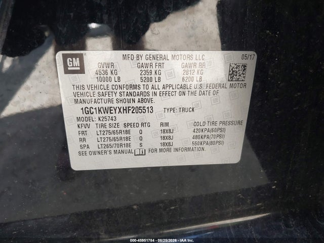 Продажа на аукционе авто 2017 Chevrolet Silverado 2500hd Ltz, vin: 1GC1KWEYXHF205513, номер лота: 45951784