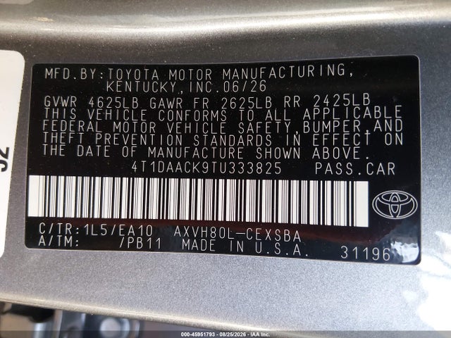 Продаж на аукціоні авто 2026 Toyota Camry Se, vin: 4T1DAACK9TU333825, номер лоту: 45951793