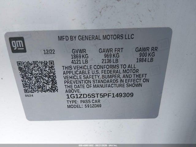 2023 Chevrolet Malibu Fwd 1lt მანქანა იყიდება აუქციონზე, vin: 1G1ZD5ST5PF149309, აუქციონის ნომერი: 45951802