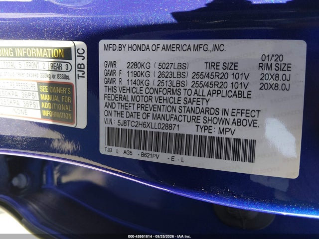 2020 Acura Rdx A-spec Package მანქანა იყიდება აუქციონზე, vin: 5J8TC2H6XLL028871, აუქციონის ნომერი: 45951814