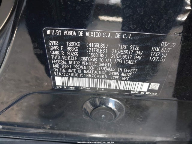 3CZRU6H51NM764968 Honda Hr-v Awd Ex