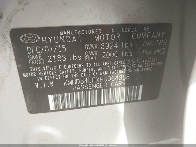 2017 Hyundai Elantra Se მანქანა იყიდება აუქციონზე, vin: KMHD84LFXHU064368, აუქციონის ნომერი: 45951848