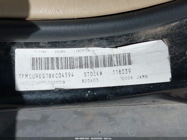 Продажа на аукционе авто 2011 Ford Escape Limited, vin: 1FMCU9EG1BKC04594, номер лота: 45951853