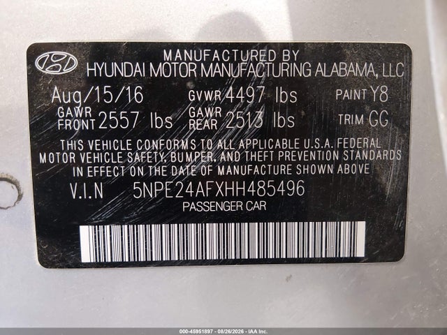 Hyundai Sonata 2017 5NPE24AFXHH485496 Image 9
