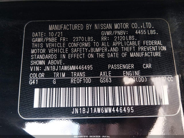 2021 Nissan Rogue Sport S Awd Xtronic Cvt მანქანა იყიდება აუქციონზე, vin: JN1BJ1AW6MW446495, აუქციონის ნომერი: 45951916