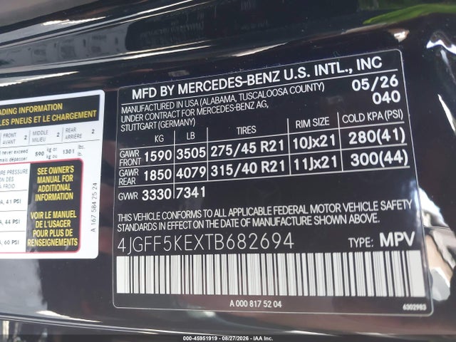 Aukcja sprzedaży 2026 Mercedes-benz Gls 450 4matic, vin: 4JGFF5KEXTB682694, numer aukcji: 45951919